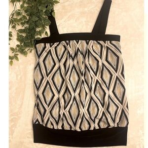 Whbm 100% Silk Sleeveless‎ Pattern Print Diamond Design Strap Blouse Top Size S